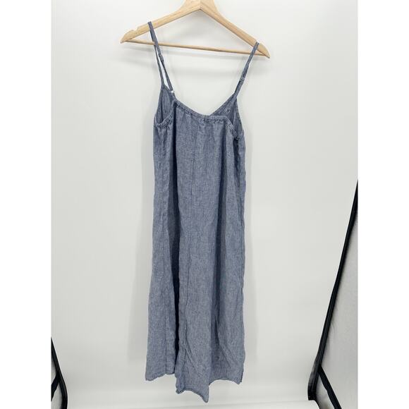 Artisan NY Blue Linen Sleeveless Maxi Dress Lagenlook V-Neck StrapWomen Size 6 - Picture 2 of 9